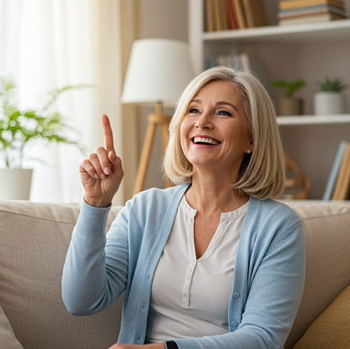 Smiling woman thinking clearly